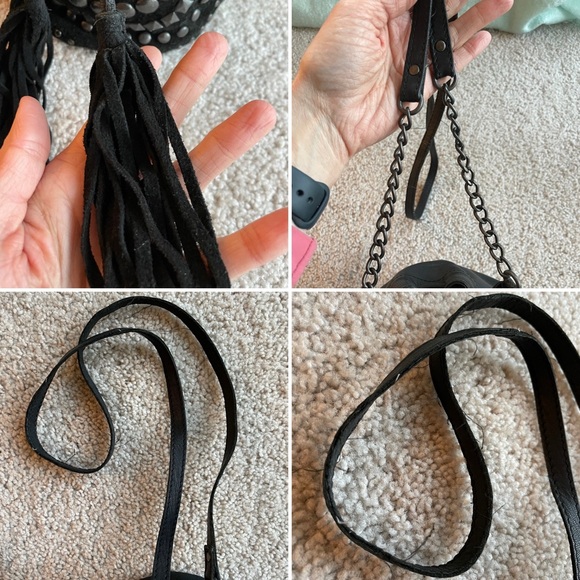 Ecote Leather Black Studded Crossbody Bucket Bag Purse Suede Bohemian Rock Indie - Picture 11 of 15